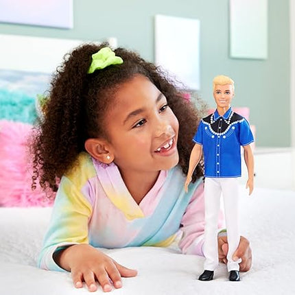 Barbie Fashionistas Ken Doll #226 Wearing a Removable Western Shirt, Pants & Boots, Blonde Fashion Doll, 65th Anniversary Collectible