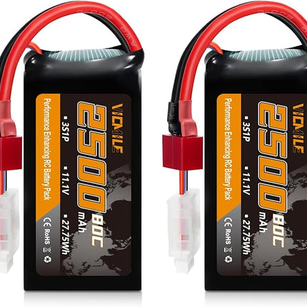 3S Lipo Battery 2500mAh 11.1V 80C High Discharge Rate Shorty Pack RC Batteries with Dean-Style T Fit for RC Airplane FPV Quadcopter Helicopter Drone and Racing RC Hobby Models High Capacity
