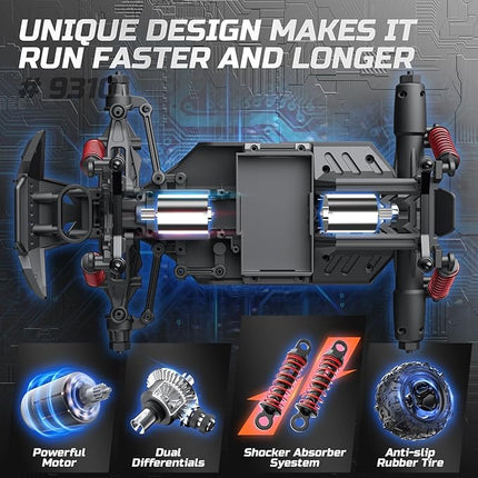 DEERC RC Cars High Speed Remote Control Car for Adults Kids 30+MPH, 1:16 Scales 4WD Off Road RC Monster Truck,Fast 2.4GHz All Terrains Toy Trucks Gifts for Boys,2 Batteries for 40Min Play