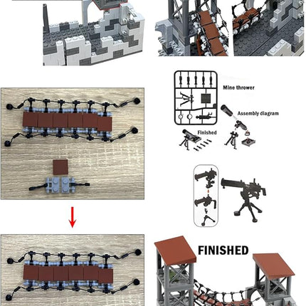 Finger Rock Military Series Small Suspension Building Set, WW2 Army Mini War Accessories Kits, DIY Defence Base Guard Tower Guns Army Supplies Block Toy for Kids 8-14