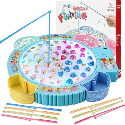 Light Up Fishing Game Toys, Rotating Board Game with Music Including 45 Fishes and 8 Fishing Poles, Party Game Toys for Kids Age 4 5 6 7 8 and Up