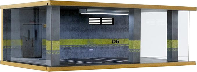 1/24 Scale Die-cast Car Diorama Display Case with Clear Acrylic Cover and LED Lighting for Diecast Model Cars, Lego Speed Champions Cars, 3 Parking Space D5 Style (1/24-3PD5)
