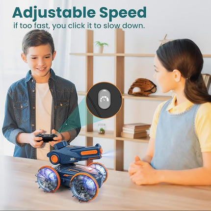Amphibious Remote Control Car - Stunt Toy for Kids Ages 6-8-12, Water & Land 4WD with Gesture Sensing, Lights, Waterproof, Rotation, Beach & Pool Fun, Idea for Boys