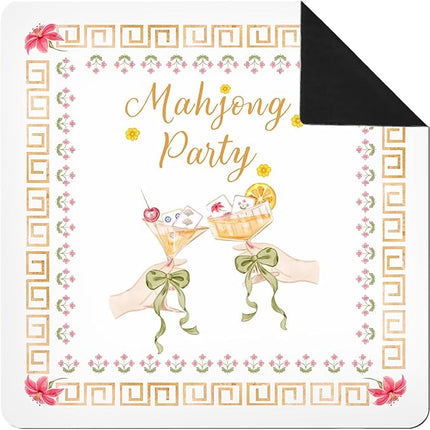 Orange Floral Chinoiserie Mahjong Mat 31 x 31 in, Green Bow Cocktail Mahjong Mat for Table, Non-Slip Noise Reduction Game Table Cover Tablecloth for Card Poker Dominoes Dice and Board Games