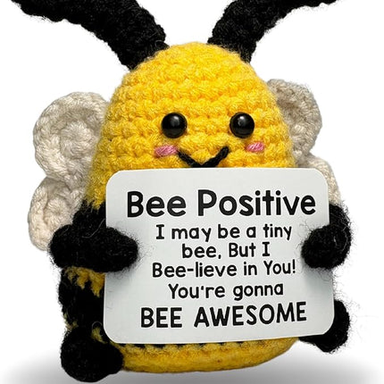 Positive Awesome Bee - Emotional Support Crochet Doll Handmade Positive Crochet Animals Emotional Support Plush Gift Crochet Positive for Anxiety & Stress Relief