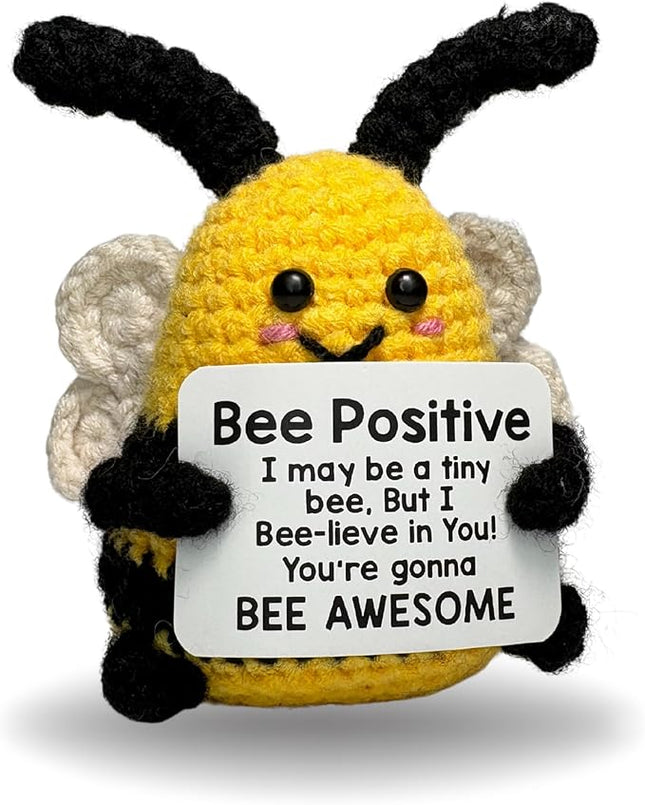 Positive Awesome Bee - Emotional Support Crochet Doll Handmade Positive Crochet Animals Emotional Support Plush Gift Crochet Positive for Anxiety & Stress Relief
