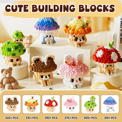 6 Cute Mushroom DIY Models (Animals & Plants), Educational STEM Toys, Creative Desk Decor & Collectible Gifts for Kids Age 8+ & Adults, Ideal for Birthday & Christmas
