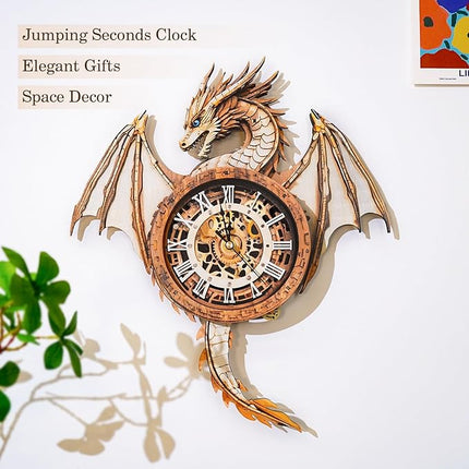 3D Wooden Puzzles for Adults Dragon Clock - Model Building Kit ‌‌Wall Clock Puzzle Creative Craft Gift Home Deco for DIY Enthusiasts, Brain Teaser Building Set Birthday Gifts
