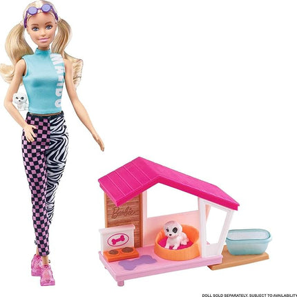 Barbie Mini Playset with 2 Pet Puppies, Doghouse and Pet Accessories, Gift for 3 to 7 Year Olds
