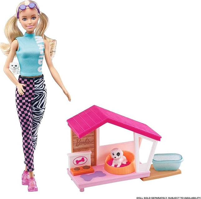 Barbie Mini Playset with 2 Pet Puppies, Doghouse and Pet Accessories, Gift for 3 to 7 Year Olds