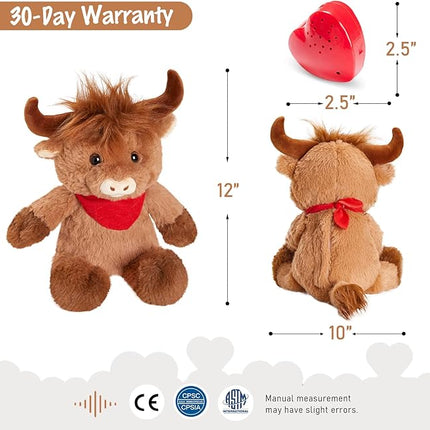 12.5" Heartbeat Highland Cow Recordable Stuffed Animals Voice Sweet Messages Recorder Soft Plush Toy Playback Your Words Birthday Gifts for Toddler Kids