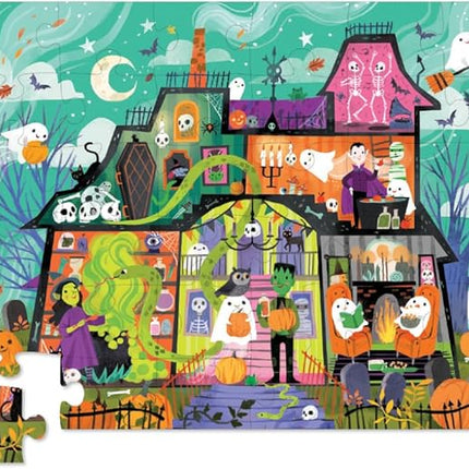 Crocodile Creek 36-Piece Jigsaw Floor Puzzle with Heavy-Duty Shaped Box for Storage, Large 16" x 20" Completed Size, Designed for Kids Ages 3 Years and up, Haunted House
