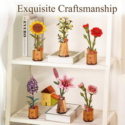 Rowood Wooden Flower Kit,DIY Artifical Flower Building Set Craft Kit for Adults,Mother's Day/Valentine's Day for Mom/Women/Grandma-Pink Lily