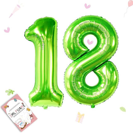 Smlpuame 40 inch Number Balloon 0-9 Green Large Number 18 Balloons,Digital Balloons for Birthday Party Celebration Decorations Supplies, Helium Foil Number Balloons for Wedding Anniversary