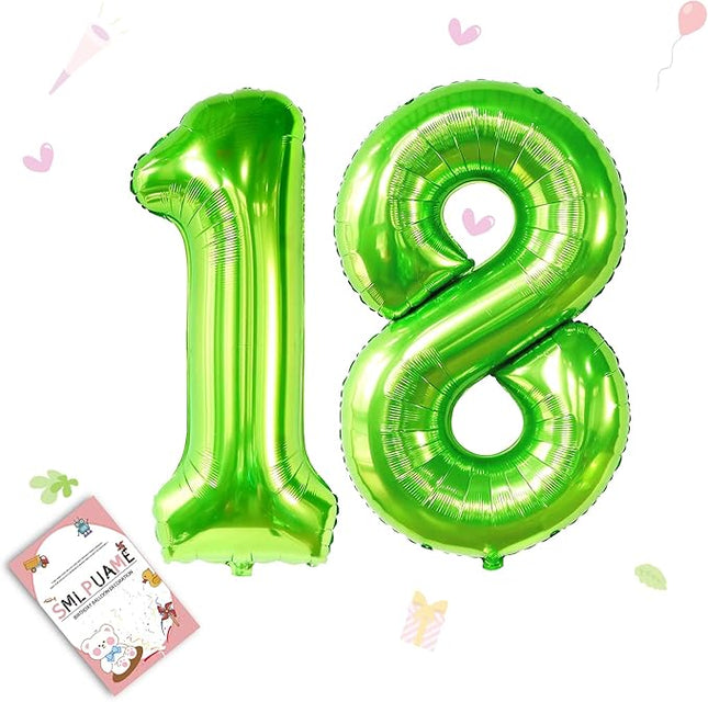 Smlpuame 40 inch Number Balloon 0-9 Green Large Number 18 Balloons,Digital Balloons for Birthday Party Celebration Decorations Supplies, Helium Foil Number Balloons for Wedding Anniversary