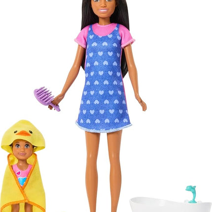 Barbie Skipper Babysitters, Inc. Playset with Brunette Doll, Brunette Toddler Doll, Bathtub & 6 Accessories Including a Rubber Duckie