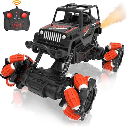 RC Stunt Car, Remote Control Car with 360° Rotation, Sideway Drift, Spray, All Terrain 4WD RC Stunt Hobby Cars for 6-12 Years Old Boys (Red)