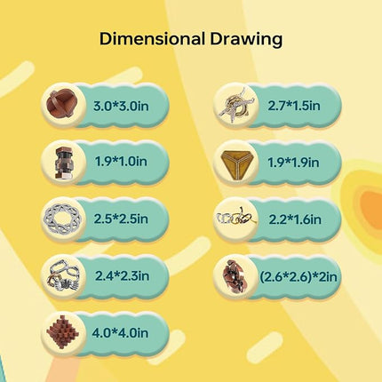 9pcs Retro Wooden and Metal Puzzles Bulk Gift for Kids, Teens, and Adults Unlock Interlock Brain Teaser Toys Game.