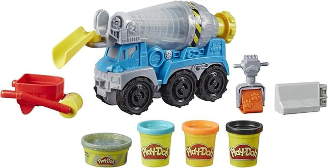 Play-Doh Wheels Cement Truck Toy for Kids Ages 3 and Up with Non-Toxic Cement-Colored Buildin' Compound Plus 3 Colors