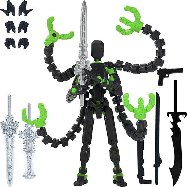 Assembly Completed T13 Action Figure,T13 Action Figure Multi-Jointed Movable,Ultimate Desktop Decor for Lovers t-13 Movability 3D Printed Toys (Black Green, 5.5in)