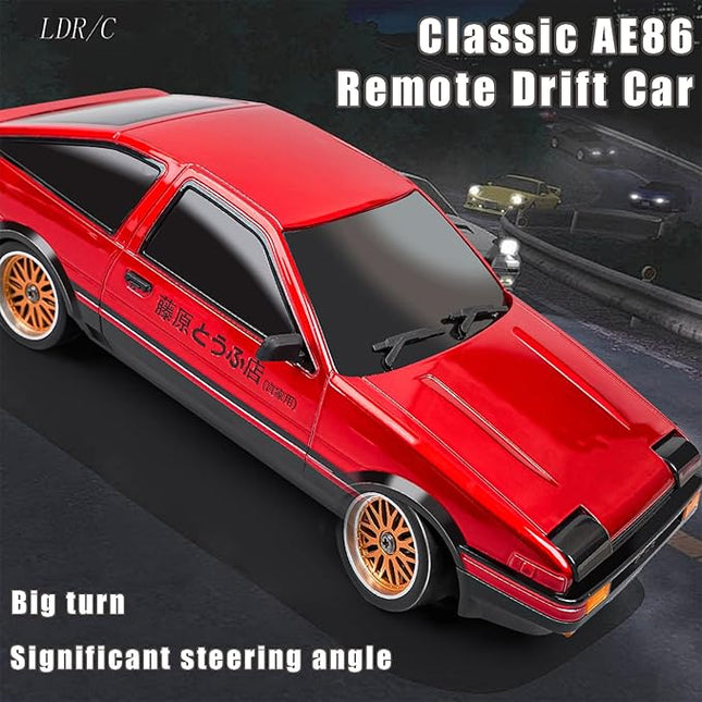 1:18 AE86 Model LD1801 RC Drift Car 1/18 2.4G Remote Control on Road ESP Gyroscope LED Mini RC Racing Cars (Red)