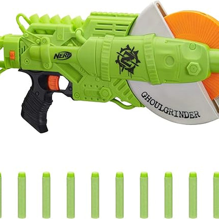 Nerf Zombie Strike Ghoulgrinder Blaster - Rotating 10-Dart Wheel, 10 Official Zombie Strike Elite Darts - for Kids, Teens, Adults