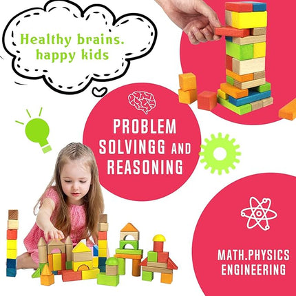 Migargle Wooden Building Blocks Set for Kids - Rainbow Stacker Stacking Game Construction Toys Set Preschool Colorful Learning Educational Toys - Geometry Wooden Blocks for Boys & Girls