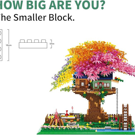 Rainbow Flowers Building Block with Light,Sakura Cherry Blossom Bonsai Tree House Construction Set,4451 PCS Mirco Blocks Architecture for Adults and Teens