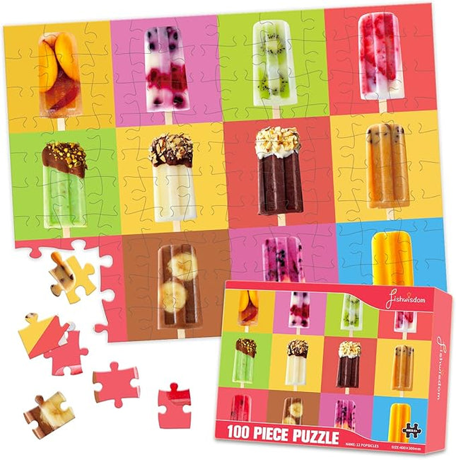 100 Piece Donuts Jigsaw Puzzle for Kids Teens Age 4-8 Gift Family Time (Popsicles)