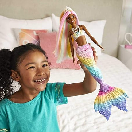 Barbie Dreamtopia Doll, Rainbow Magic Mermaid with Rainbow Hair & Light Brown Eyes, Water-Activated Color-Change Feature on Hair & Tail