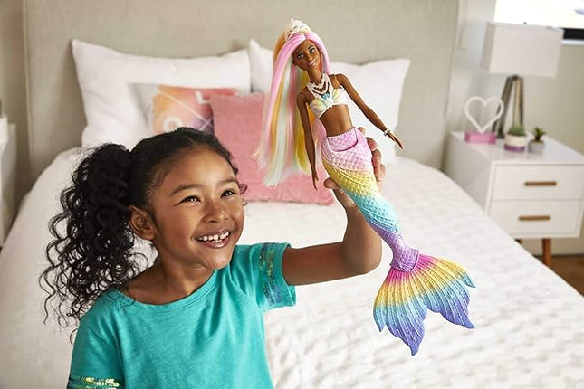 Barbie Dreamtopia Doll, Rainbow Magic Mermaid with Rainbow Hair & Light Brown Eyes, Water-Activated Color-Change Feature on Hair & Tail