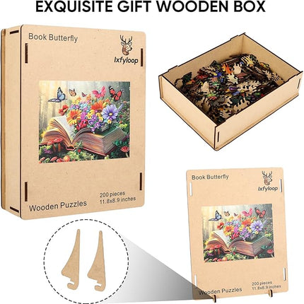 Wooden Puzzles for Adults 500 Pieces, Butterfly Flying of Book Jigsaw Puzzles, Irregular Puzzles Creative Gift for Adults and Kids Family Brain Game, 14.2x18.8 inch