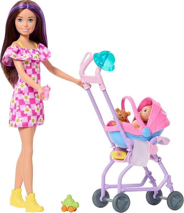 Barbie Skipper Babysitters, Inc. Playset with Brunette Doll, Blonde Baby Doll, Stroller with Removable Car Seat & 7 Accessories