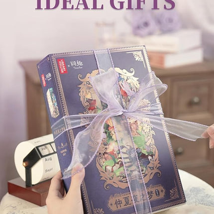 Tonecheer x British Library DIY Book Nook Kit,Shakespeare 3D Wooden Puzzle for Adults,Miniature House Booknook Bookshelf Insert Decor with LED Lights Unique Gifts (A Midsummer Night's Dream)