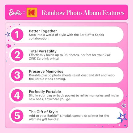 Kodak x Barbie 96-pocket Photo Album for Barbie Instant 2x3” ZINK Zero Ink Photo Paper