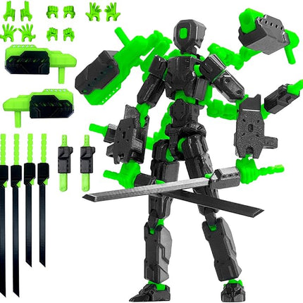(Assembly Completed) 8 inch T13 Action Figure Set,T 13 Action Figure Multi-Articular Mobile Robot Nova T-13,Desktop Decorations for Game Lovers Toys (Black Green)
