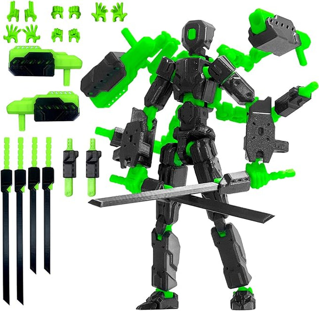 (Assembly Completed) 8 inch T13 Action Figure Set,T 13 Action Figure Multi-Articular Mobile Robot Nova T-13,Desktop Decorations for Game Lovers Toys (Black Green)