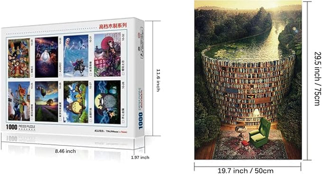 1000 Pieces Puzzle for Adults, Wooden Puzzles 29.5 x 19.7 in,Bookshelf Canal