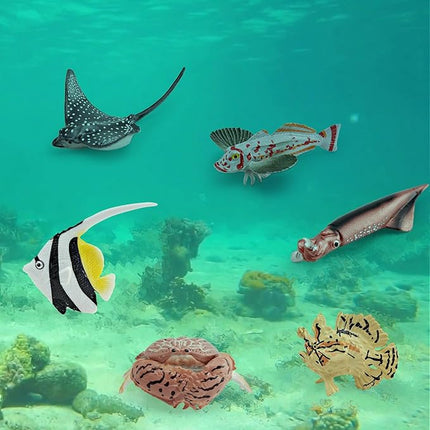 12PCS 2-4 Inch Marine Animal Figures Mini Sea Creatures Sea Ocean Animal Toys for Cake Topper Mini Shark Toy Bath Toys Educational School Project for Kids Toddlers