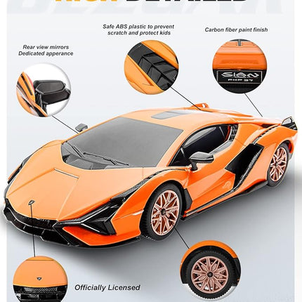 BEZGAR Licensed RC Series, 1:24 Scale Remote Control Car Lambo Sián FKP 37 Electric Sport Racing Hobby Toy Car Model Vehicle for Boys and Girls Teens and Adults Gift (Orange)