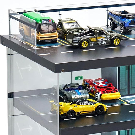 Display Case Compatible with Hot Wheels Garage & Matchbox Cars with LED Light 1/64 Scale Diecast Toy Cars Storage Case 5 Level Holds Max 75 Cars Storage Case for Hot Wheels Garage Gifts for Collector