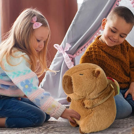 Ditucu Cute Capybara Plush with Hamburger Backpack Soft Capibara Stuffed Animal Plushies Toys Hugging Gifts for Kids Brown 9 inch