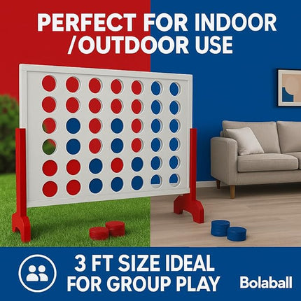 Bolaball 4 in a Row Game – 3Ft 4 to Score Game for Kids & Adults, Indoor/Outdoor Family Yard, Portable Party for Home, Picnic & Travel, Wooden