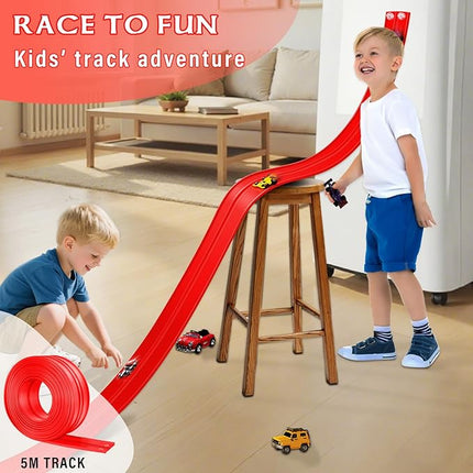 Flexible Race Car Track 16Ft with Suction Cups, Classic Long Rolls Up Portable Racetrack Car Truck Track Compatible with Hot Wheels and Diecast 1/64th Cars Hot Wheels Race Track Toy for Gifts