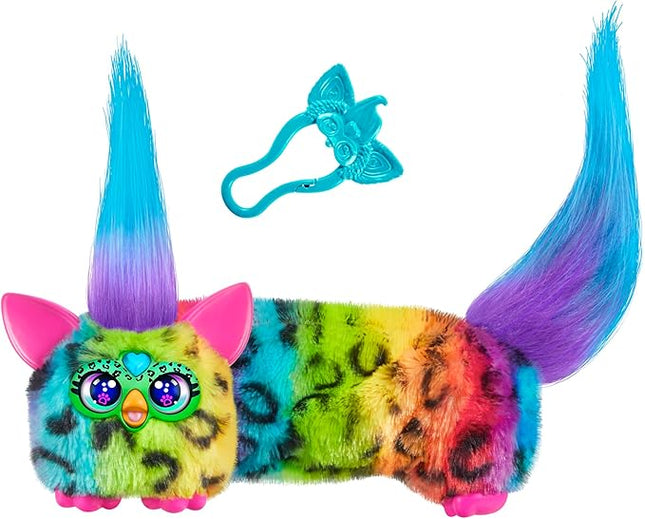 FURBY DJ Furblets Rain-Bow-Kat Mini Electronic Plush Toy with Funny Stretchable Sound Effects & Music, Speaks Furbish, Multicolor