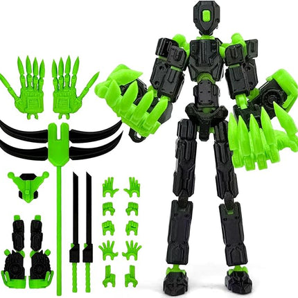 8Inch T13 Action Figure Assembly Completed, T13 Multi-Jointed Movable Robot Action Figure Set,Collectors Desktop Decorations for Game Lovers Toys (Black Green)
