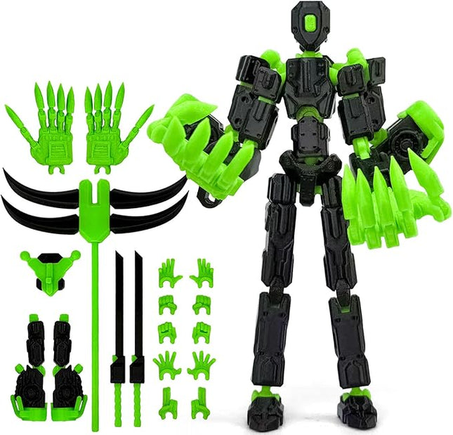 8Inch T13 Action Figure Assembly Completed, T13 Multi-Jointed Movable Robot Action Figure Set,Collectors Desktop Decorations for Game Lovers Toys (Black Green)