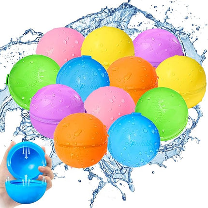 12PCS Reusable Water Balloons - Quick Fill Water Balls Toys For Toddler Age 4-8 - Refillable Self-Sealing Water Splash Bomb For Summer Party Pool Outdoor Beach Toys for kids Age 8-12