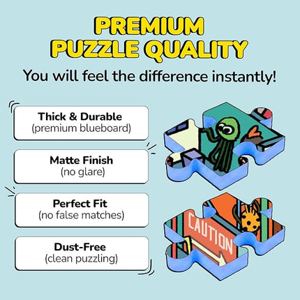 Odd Pieces Jigsaw Puzzles 1000 Pieces - Magic Mystery Story Secret Ending Puzzle - Perfect Game Night for Adults & Kids - Funny Space Cartoon Theme (AstroGastro)