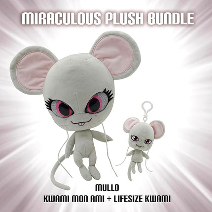 Miraculous Ladybug - Kwami Plush Kit, Mon Ami, 9-Inch Plush with Resin Eyes and Lifesize 5-Inch Stuffed Toy with Matching Backpack Keychain, Toys for Kids - Mullo